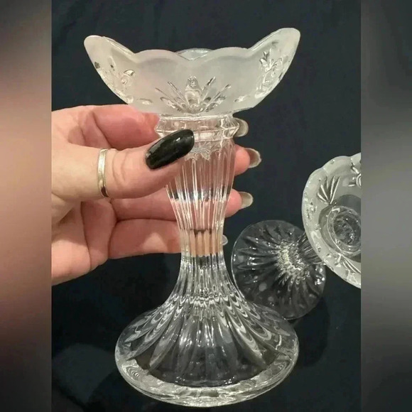 Vintage Rose Cottage Frosted Etched Glass Candlesticks Grannycore Cottagecore - Picture 9 of 13